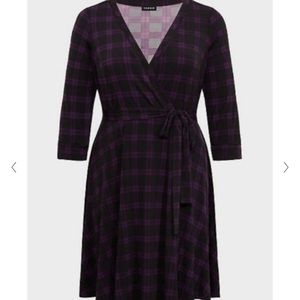 PURPLE PLAID STUDIO KNIT WRAP DRESS - Torrid